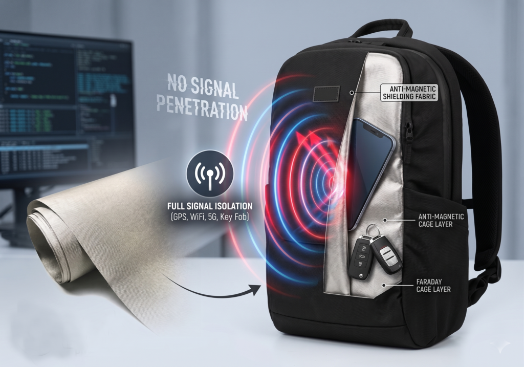 4-layer Faraday bag structure - dual metallic fabric