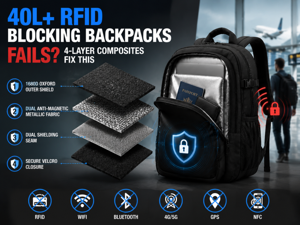 RFID signal blocking backpack with 4 layer shielding protection
